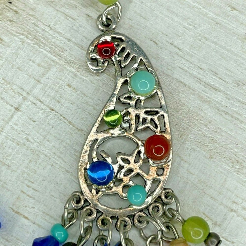 Womens Silver Tone Multicolor Stone Dangle Earring - image 3